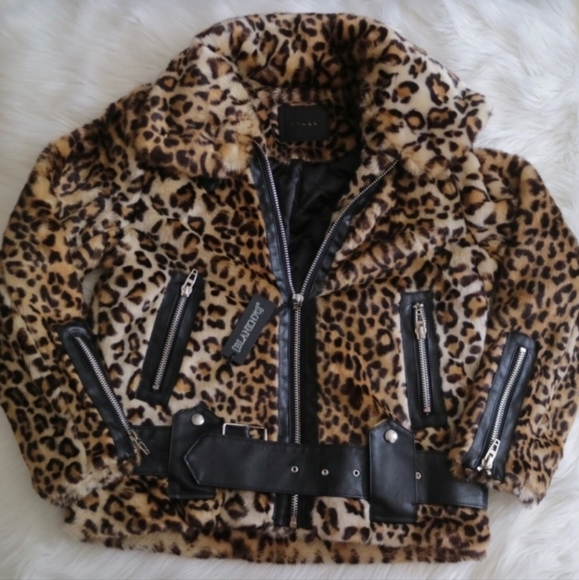 blank NYC note to self faux-fur leopard print moto jacket ✨️NEW - Picture 8 of 12